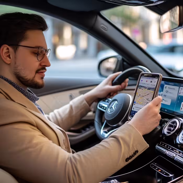 Driver navigating with the app